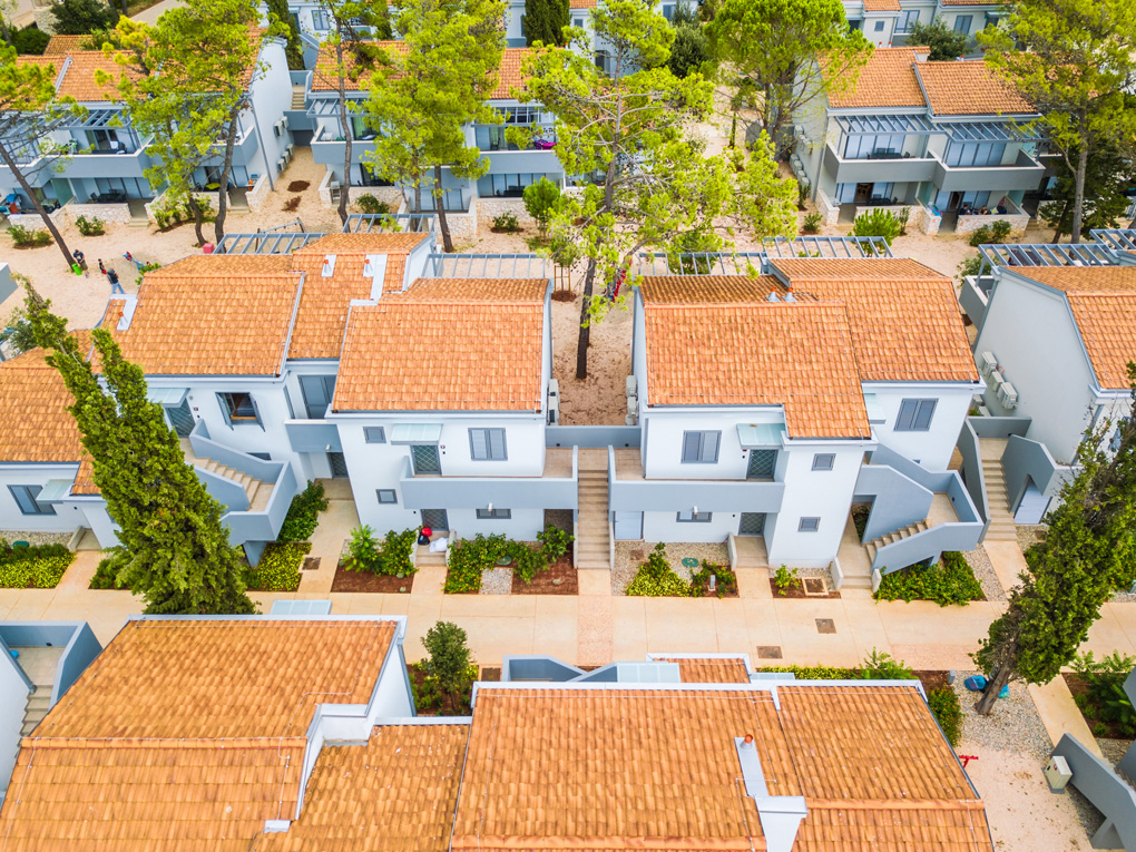 Aerial view of apartments in Zaton Holiday Resort