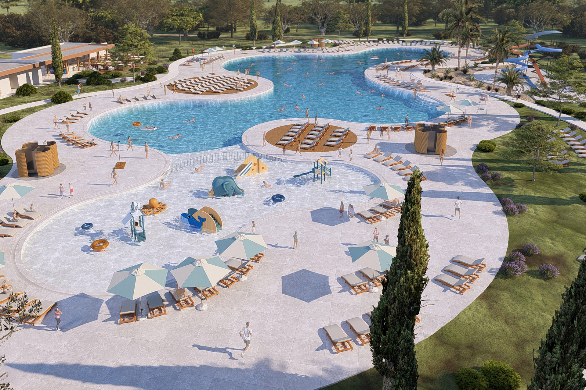 New pool complex at Zaton Holiday Resort with a restaurant and pool bar